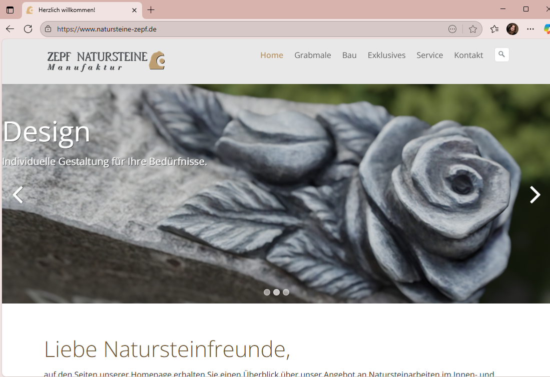 Screenshot der Startseite von Natursteine Zepf.de